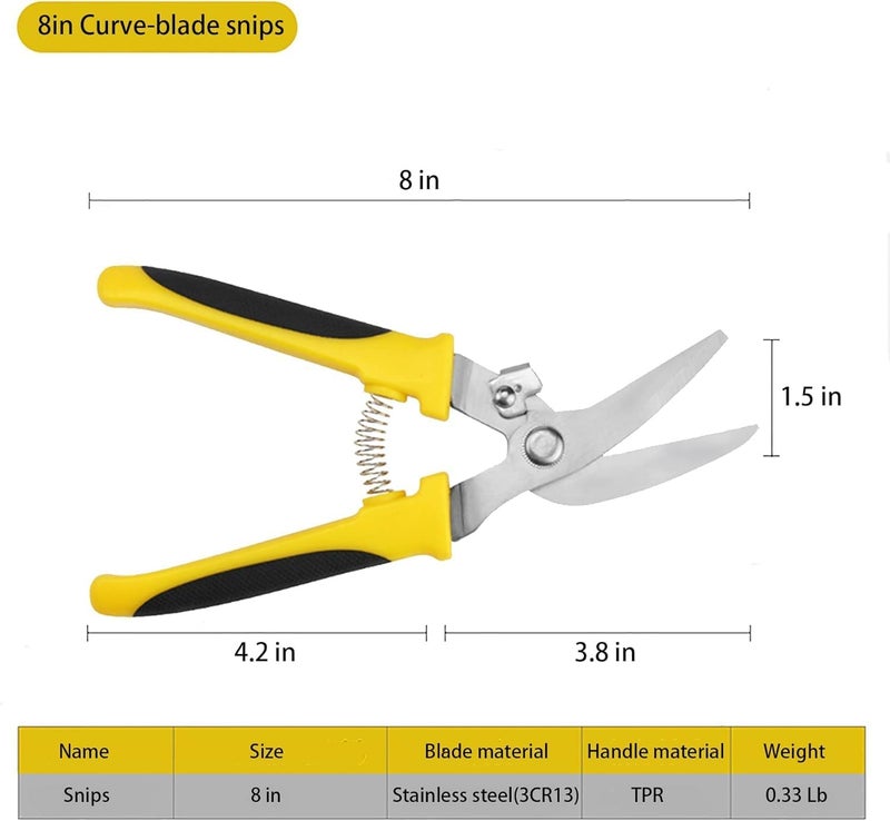 TOOLMAK Tin Snips 8 Inch Heavy Duty Scissors Metal shears with Stainless Steel Curve-Blade Comfort Grips, Multifunction Cutting of Branches, Thin Iron, Cardboads - Image 3